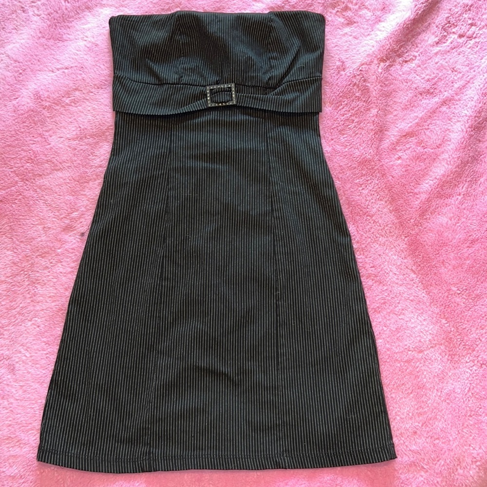 Strapless Black Pinstripe Mini Dress Small or Medium